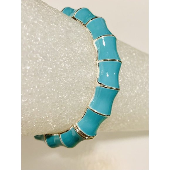 Premier Designs Wavy Blue Enamel Bamboo Hinged Bangle Bracelet - Picture 7 of 7